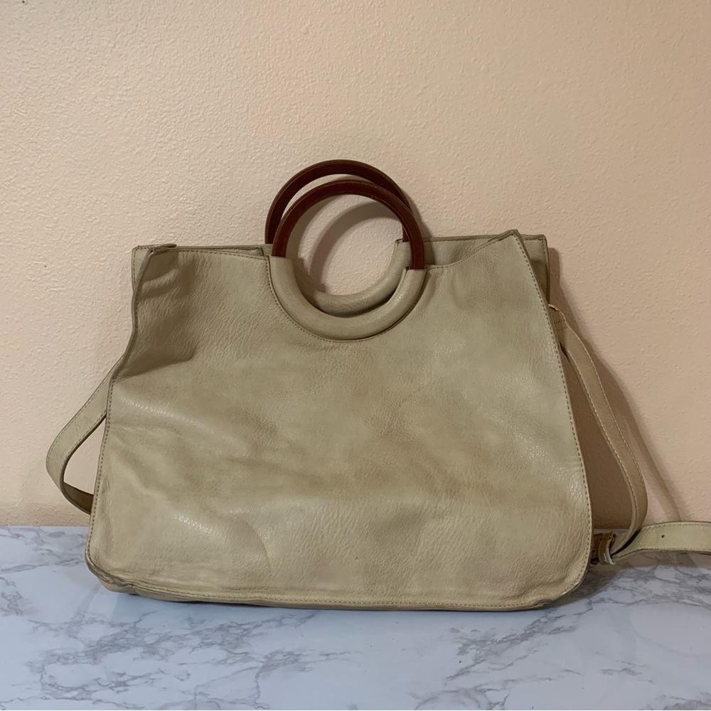 Kaari Blue Purse Size Large color Cream/Beige Hand Bag Wooden Rings￼